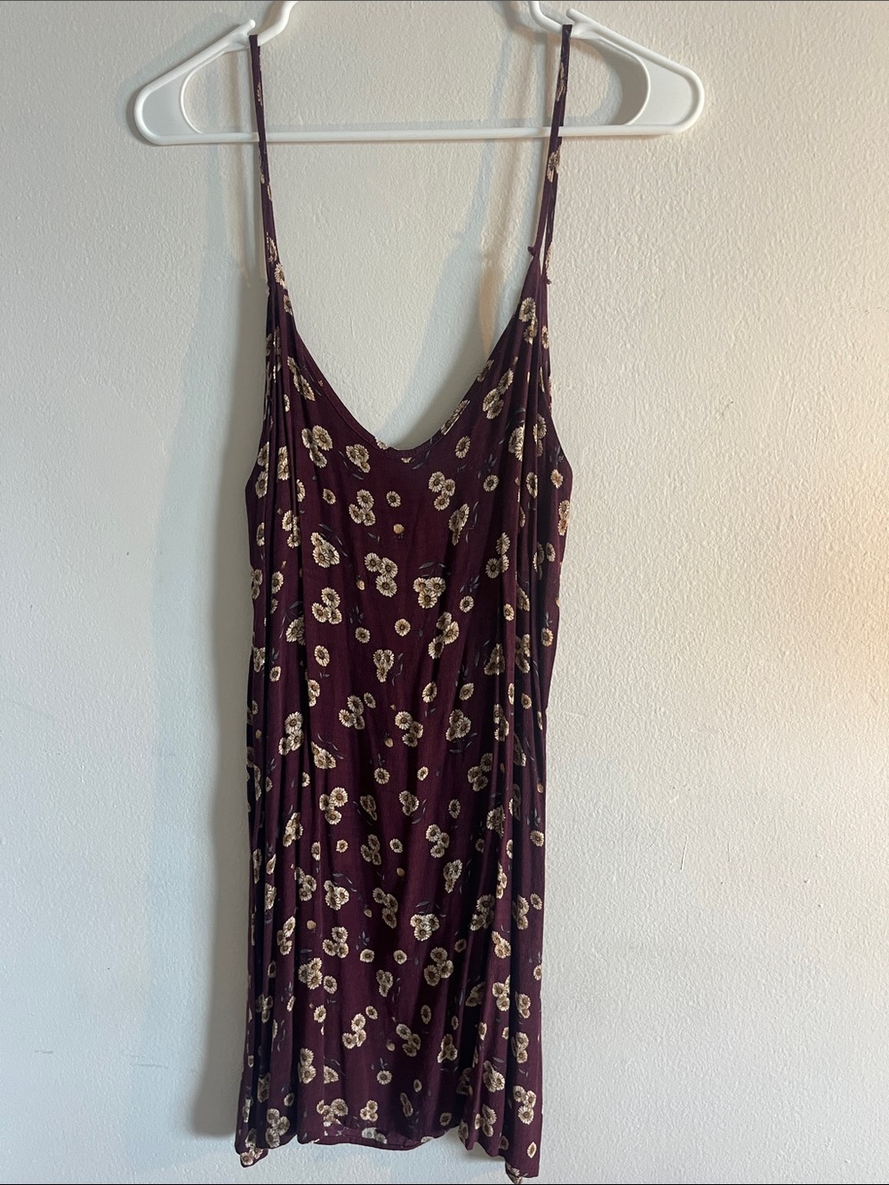 Wine Floral Slip Dress with Beige Daisy Print